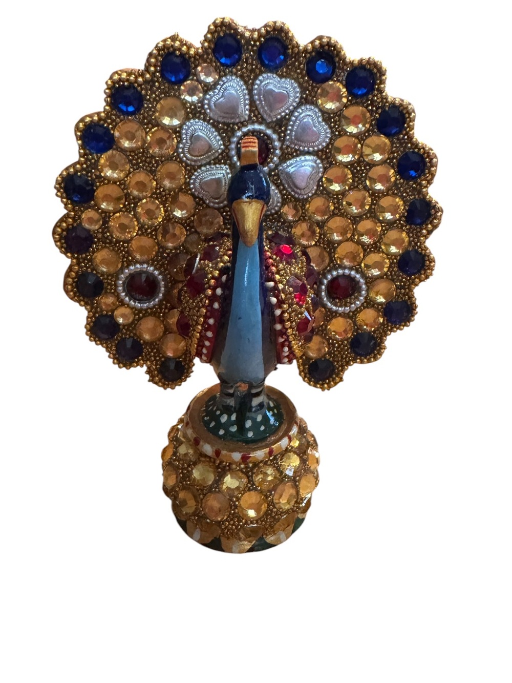 Source Unknown Blue and Gold Jeweled Peacock Figurine